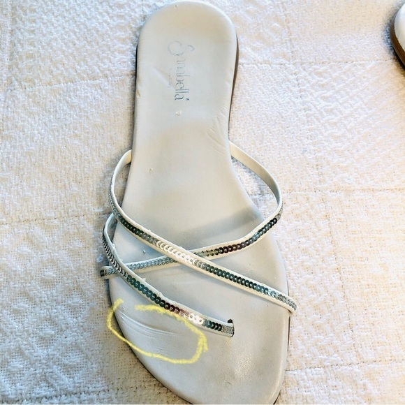 Sanabella Sandal White Silver Sequin Strap Flip Flop Italian Made size 8 US 38EU - Picture 14 of 15